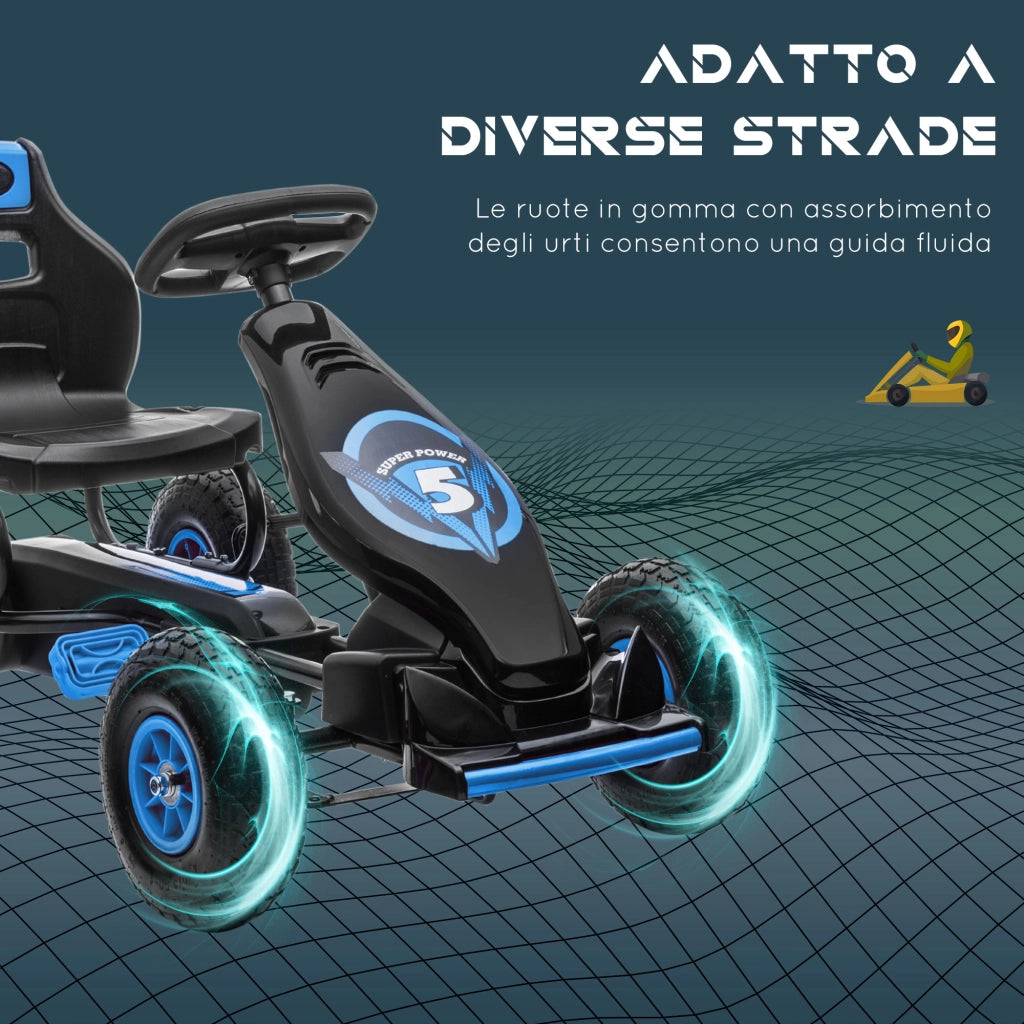 Go Kart a Pedali per Bambini da 5-12 Anni con Sedile Regolabile e Ruote in Gonfiabili, Blu
