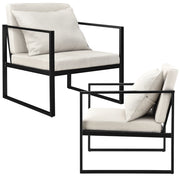 Set di 2 poltrone da soggiorno di design con braccioli seduta e schienale imbottiti struttura solida rivestimento in poliestere 70 x 60 x 60 beige nero 03_0005759