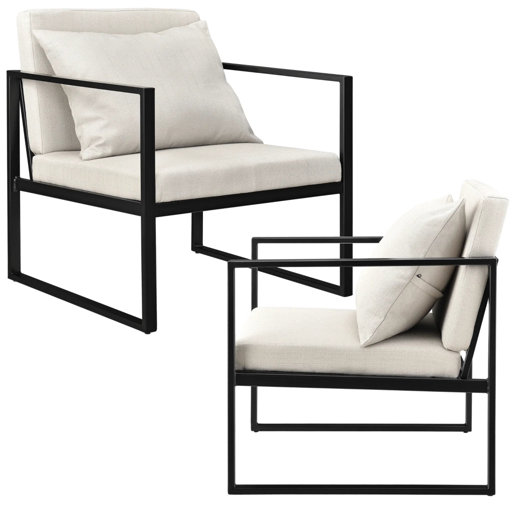 Set di 2 poltrone da soggiorno di design con braccioli seduta e schienale imbottiti struttura solida rivestimento in poliestere 70 x 60 x 60 beige nero 03_0005759