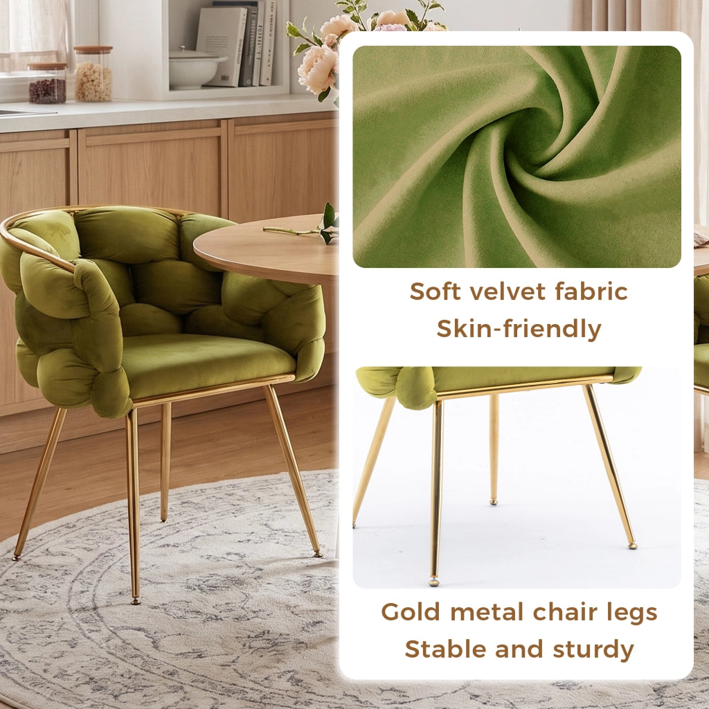 SEDIA moderna in velluto, Set da 2 pezzi, colore oliva, struttura in metallo
