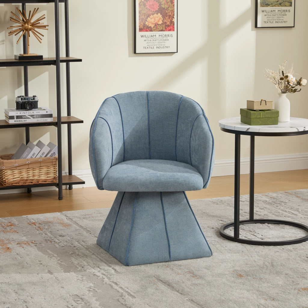 Sedia girevole in chenille con schienale alto e braccioli larghi per soggiorno blu