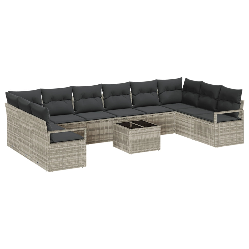 Set divani giardino 11 pezzi con cuscini grigi in polirattan
