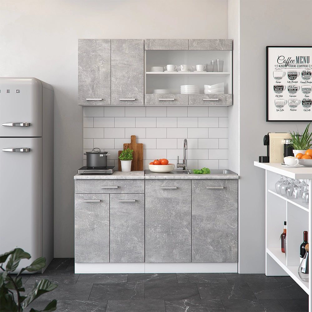 Vicco Cucina monoblocco Cemento/Bianco 140 cm , PL Antracite