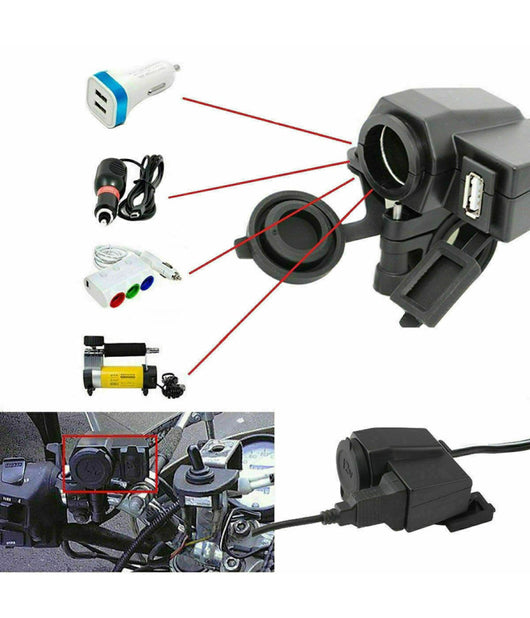 Adattatore 12v Moto Usb Presa Accendisigari Impermeabile Per Caricabatterie Nero         
