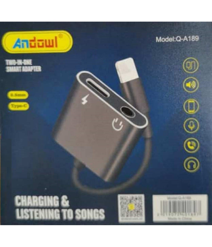 Adattatore 2in1 Q-a189 Lightning Maschio A Type-c Aux3,5mm Femmina Cuffie Ricarica         