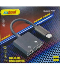 Adattatore 2in1 Q-a189 Lightning Maschio A Type-c Aux3,5mm Femmina Cuffie Ricarica         