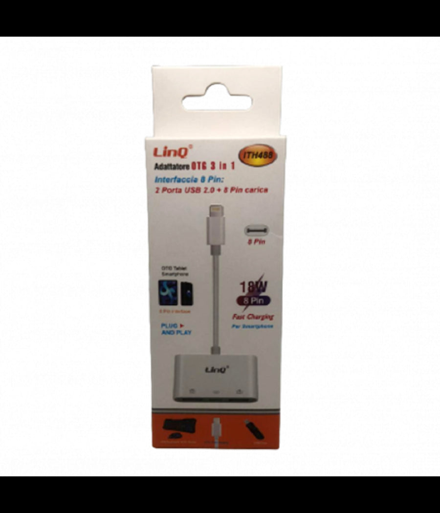Adattatore 8 Pin Lettore Schede Memoria Otg 3in1 Lightning + 2 Usb Femmina Ith488         