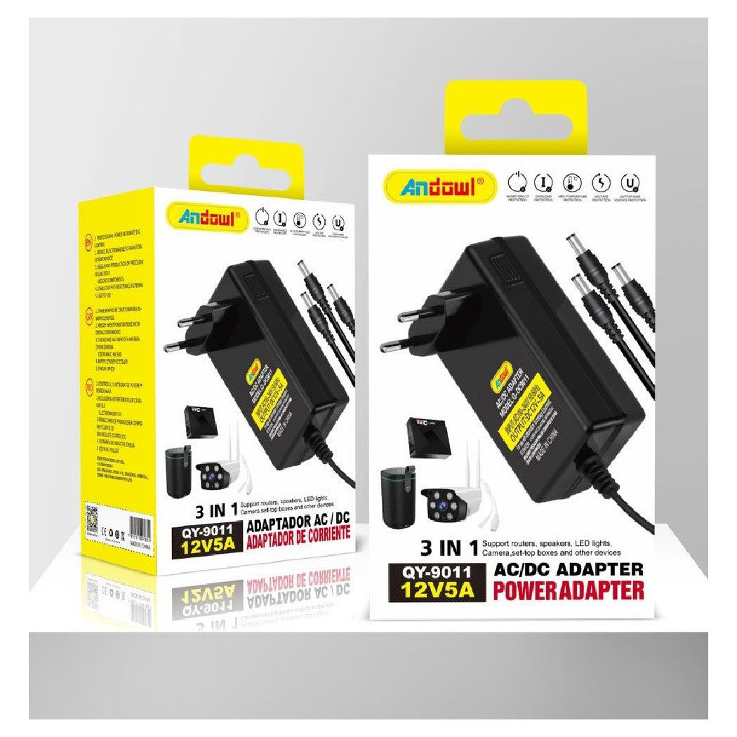 Trade Shop - Adattatore Alimentazione 3in1 Ac/dc 12v 5a Alimentatore Universale Qy-9011 3 Spine -