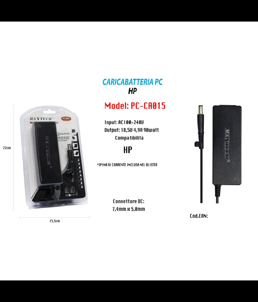 Adattatore Alimentazione Caricabatteria Per Pc Hp Compaq Option Maxtech Pc-ca015         