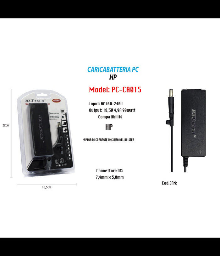 Adattatore Alimentazione Caricabatteria Per Pc Hp Compaq Option Maxtech Pc-ca015         