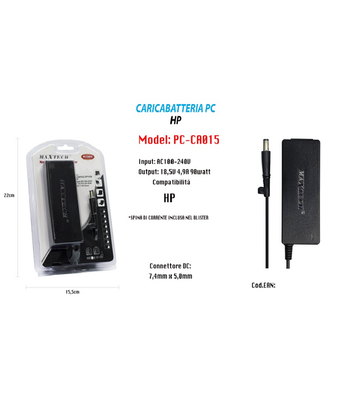 Adattatore Alimentazione Caricabatteria Per Pc Hp Compaq Option Maxtech Pc-ca015         