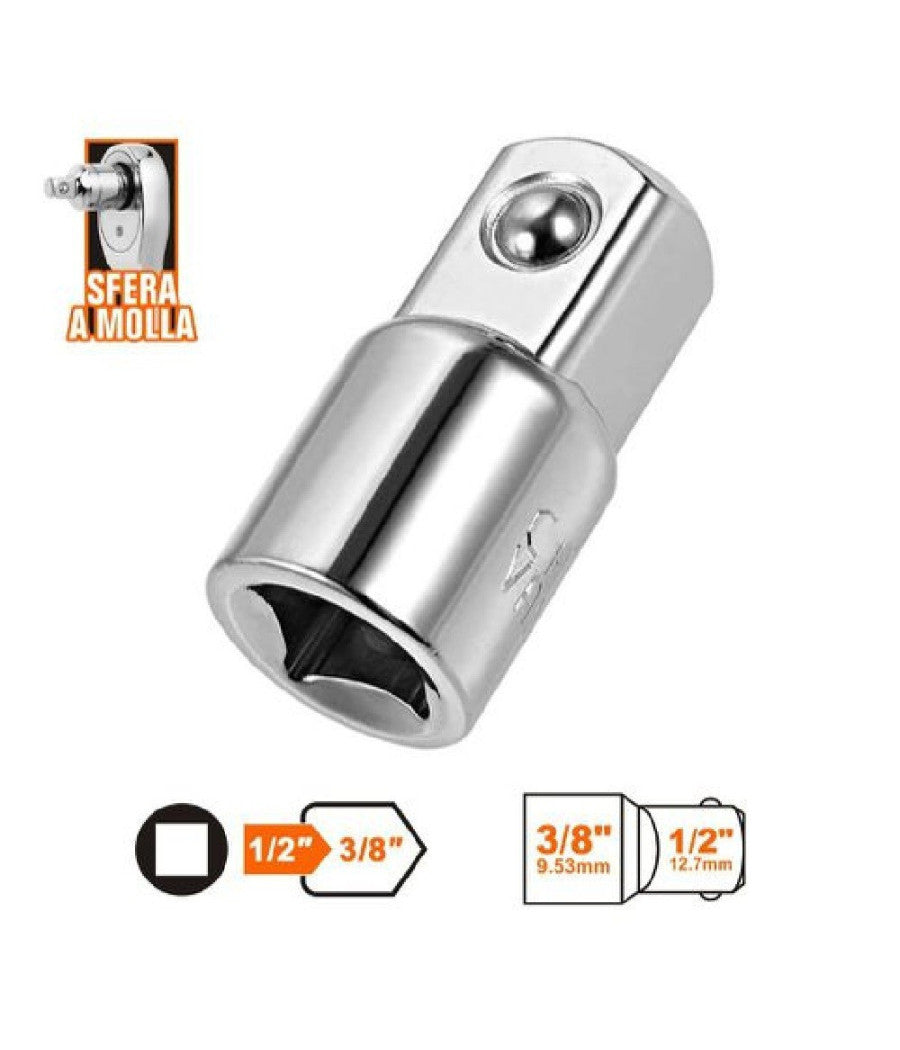 Adattatore Attacco Quadrato 1/2" Per Chiavi A Bussola 3/8" Sfera A Molla 57216         