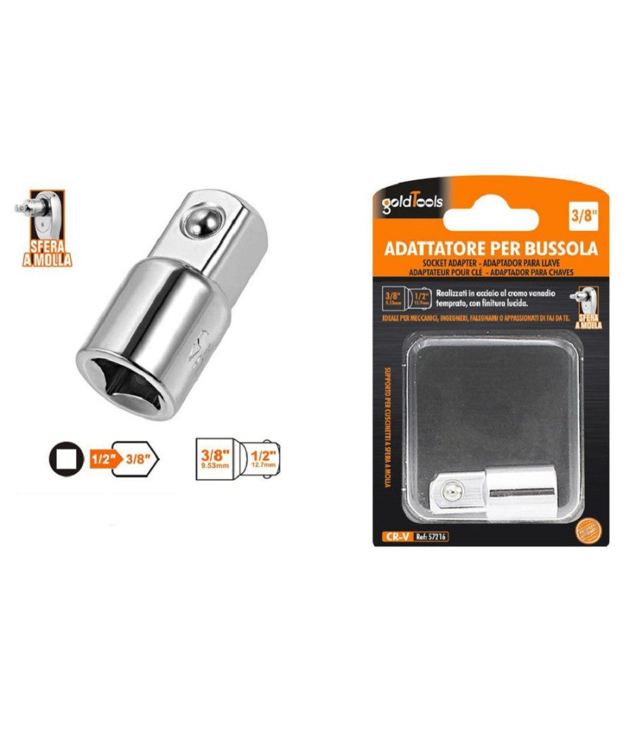 Adattatore Attacco Quadrato 1/2" Per Chiavi A Bussola 3/8" Sfera A Molla 57216         