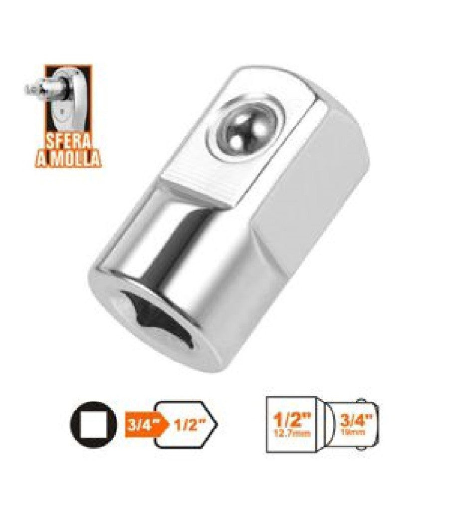 Adattatore Attacco Quadrato 3/4" Per Chiavi A Bussola 1/2" Sfera A Molla 57219         
