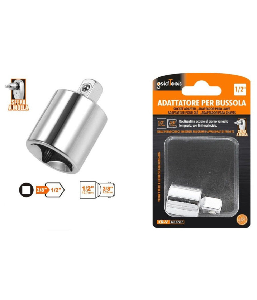 Adattatore Attacco Quadrato 3/8" Per Chiavi A Bussola 1/2" Sfera A Molla 57217         