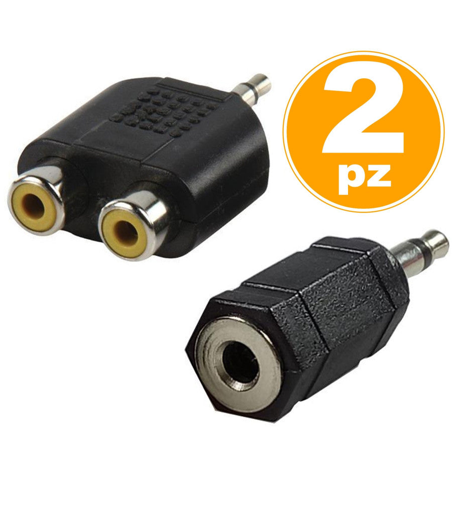 Adattatore Audio Jack A 2 Jack Femmina Rca + Jack Maschio A Coassiale Femmina         