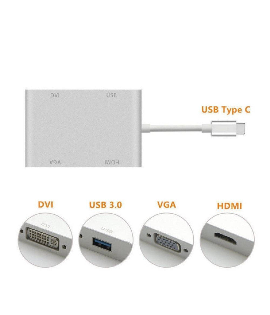 Adattatore Convertitore Audio Video 4in1 Da Type-c A Vga Hdmi Dvi Usb3.0 Tpc-444         