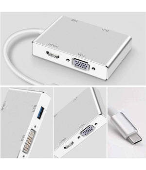 Adattatore Convertitore Audio Video 4in1 Da Type-c A Vga Hdmi Dvi Usb3.0 Tpc-444         