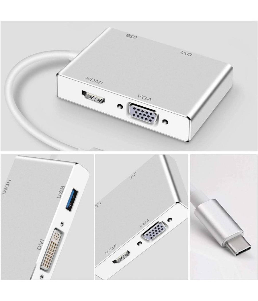 Adattatore Convertitore Audio Video 4in1 Da Type-c A Vga Hdmi Dvi Usb3.0 Tpc-444         