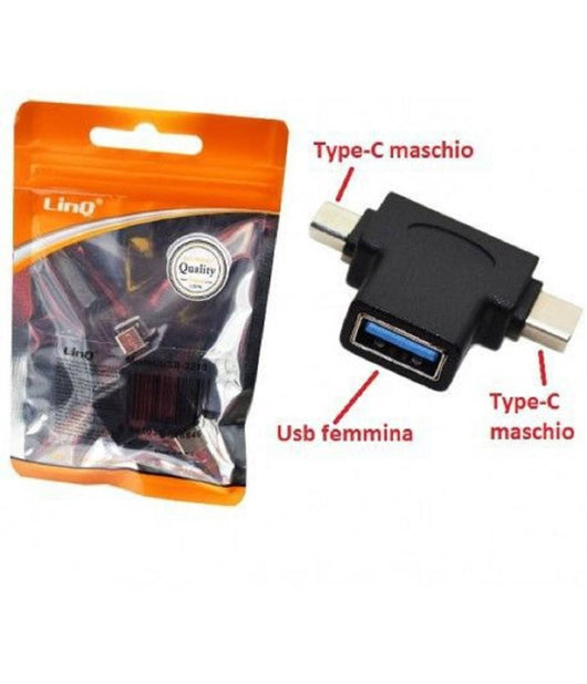 Adattatore Convertitore Lettore Otg 2in1 Usb Femmina A 2 Type-c Maschio Usb-2210         
