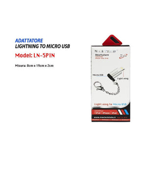Adattatore Da Lightning A Micro Usb Compatibilita' Iphone Ipod Ipad Maxtech Ln-5pin         
