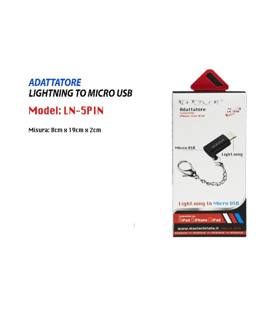 Adattatore Da Lightning A Micro Usb Compatibilita' Iphone Ipod Ipad Maxtech Ln-5pin         