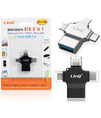 Adattatore Otg 3in1 Da Lightning Type-c Micro Usb A Usb Femmina 100 Mbps Otgu940         