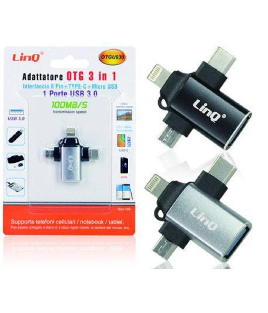 Adattatore Otg Da Usb-c Micro-usb Lightning Verso Usb 3.0 Femmina 3 In 1 Otqu930         