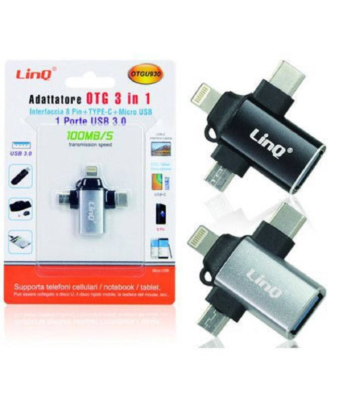 Adattatore Otg Da Usb-c Micro-usb Lightning Verso Usb 3.0 Femmina 3 In 1 Otqu930         