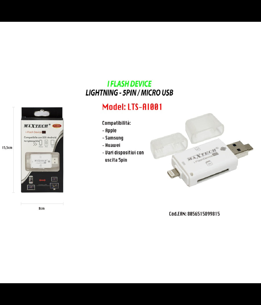 Adattatore Pennetta Convertitore Schede Sd/tf Per File Android Ios Maxtech Lts-ai001         