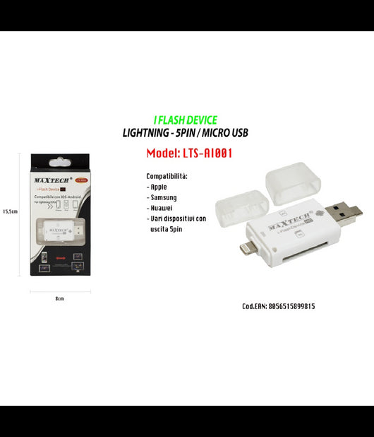 Adattatore Pennetta Convertitore Schede Sd/tf Per File Android Ios Maxtech Lts-ai001         