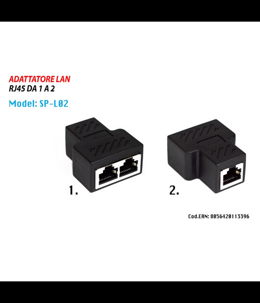 Adattatore Rj45 Splitter Convertitore Lan Da 1 A 2 Porte Doppio Maxtech Sp-l02         