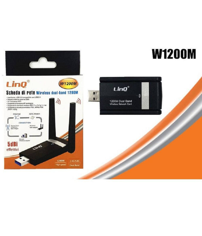 Adattatore Scheda Di Rete Usb 3.0 Wifi Dual Band 1200m Amplificata 5 Dbi W1200m         
