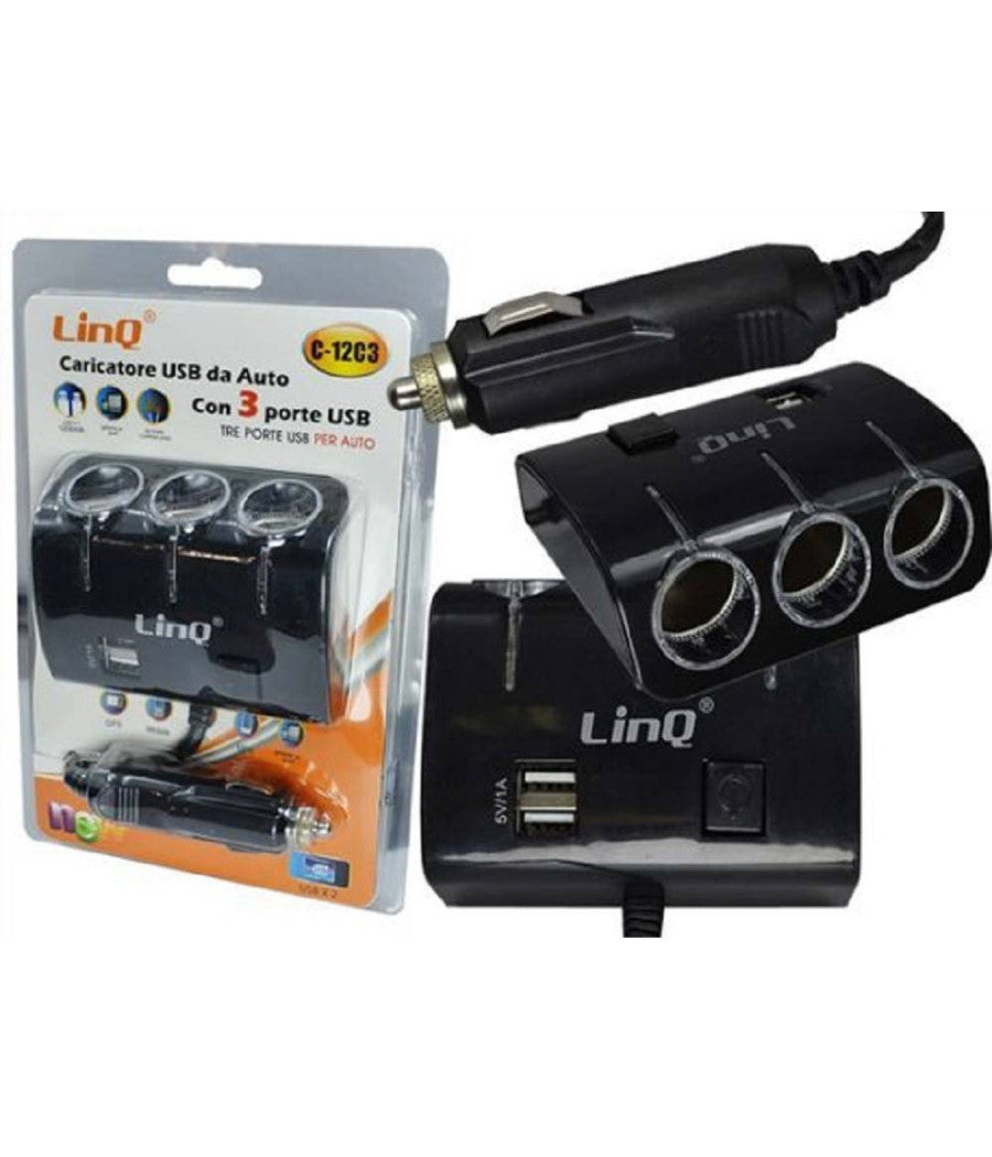 Adattatore Sdoppiatore Caricatore Triplo Accendisigari Per Auto 12v + 2 Usb C-12c3         