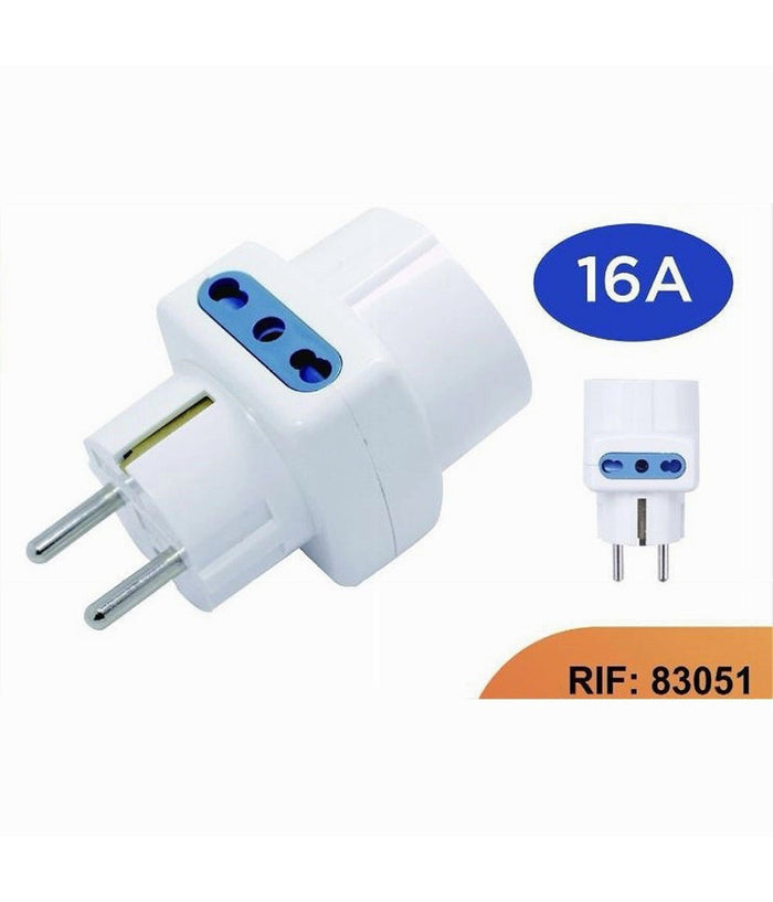 Adattatore Spina 16a 2 Prese Bipasso 10a/16a 2p+t 1 Presa Universale 10/16a Schuko 83051         