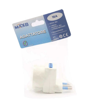 Adattatore Spina Angolare 16a 2 Bipasso 10a/16a 1 Presa Schuko 16a Laterale 83054         