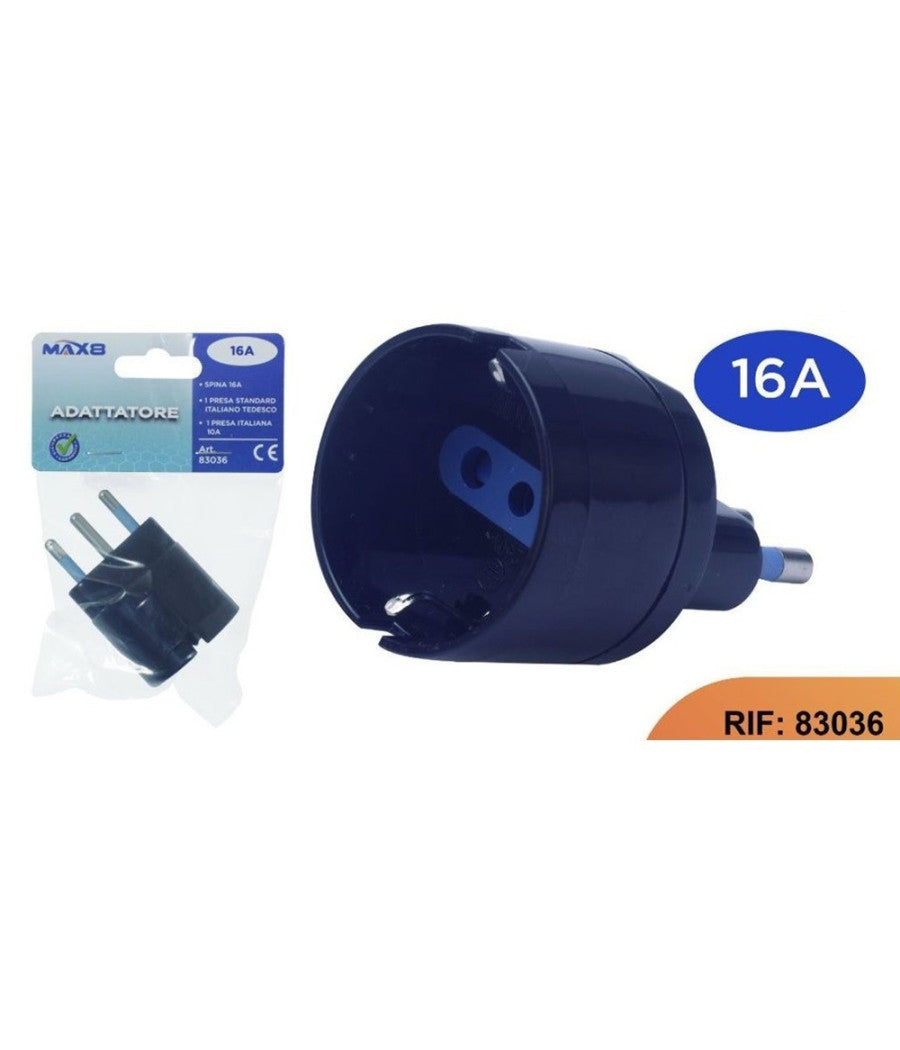Adattatore Spina Elettrica 2p+t 16a Con 1 Presa Ita 10a/schuko 16a 2p+t Nero 83036         
