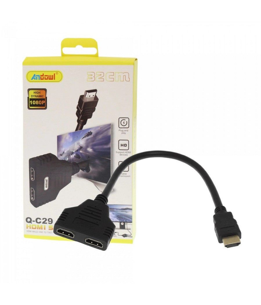 Adattatore Splitter Hdmi Maschio A 2 Hdmi Femmina 32 Cm Supporta Hd 1080p Q-c29         