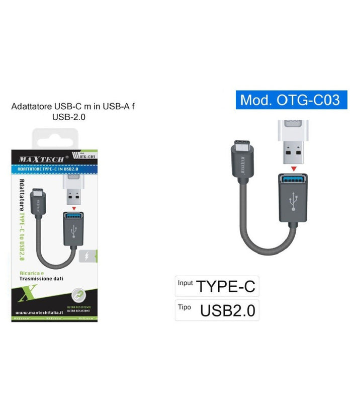 Adattatore Type-c Maschio A Usb-a 2.0 Femmina Ricarica Trasmissione Dati Otg-c03         