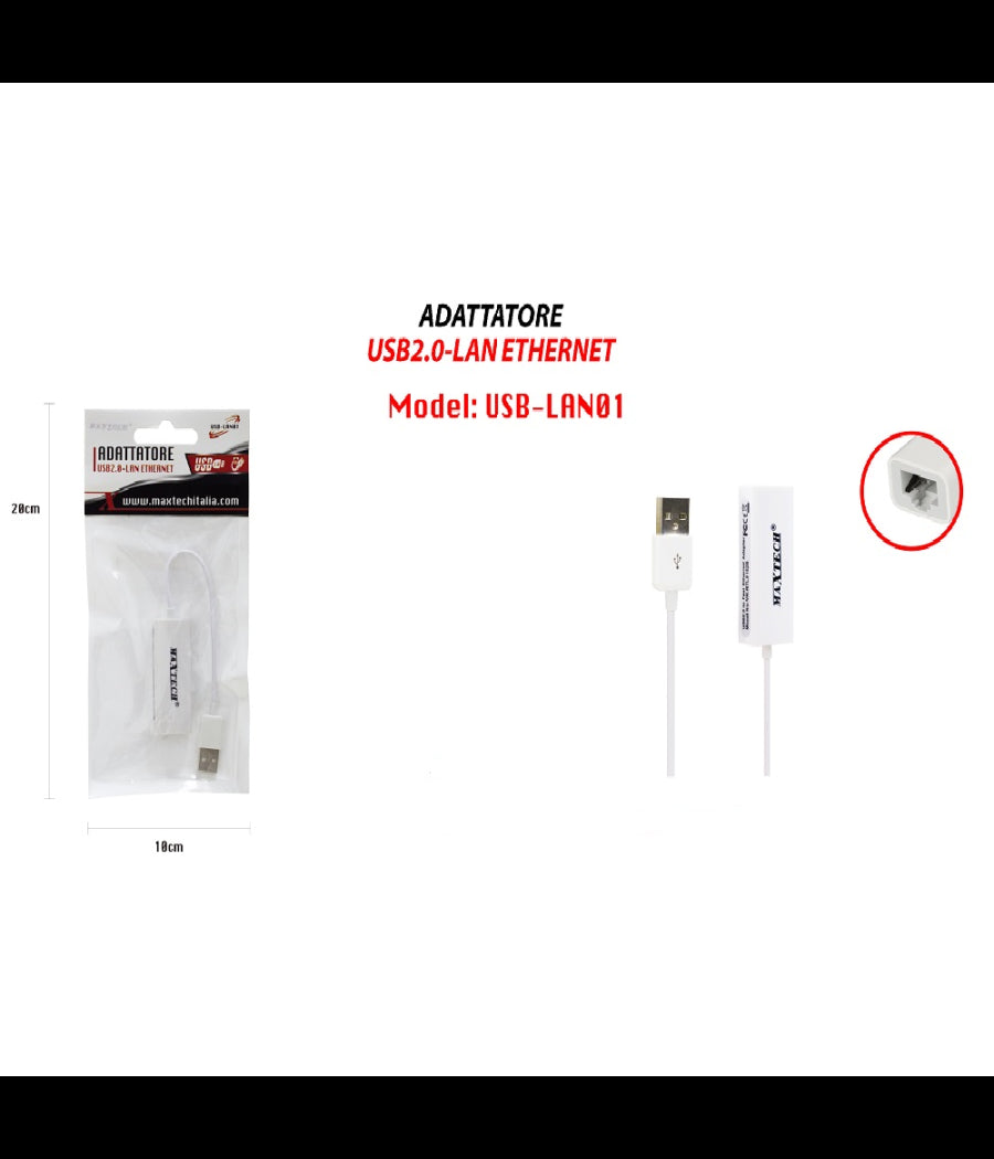 Adattatore Usb2.0 Lan Rj45 Per Cavo Ethernet Connessione Internet Pc Maxtech Usb-lan01         
