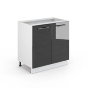 Mobile lavello cucina Fame-Line Antracite lucido/Bianco 80 cm con ripiano, senza piano di lavoro Vicco