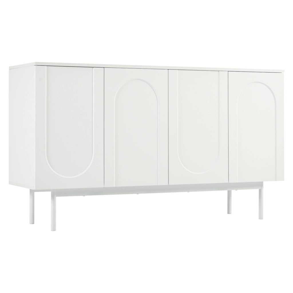Credenza minimalista moderna - Zephmum- Bianco puro con 4 porte a motivo ad arco