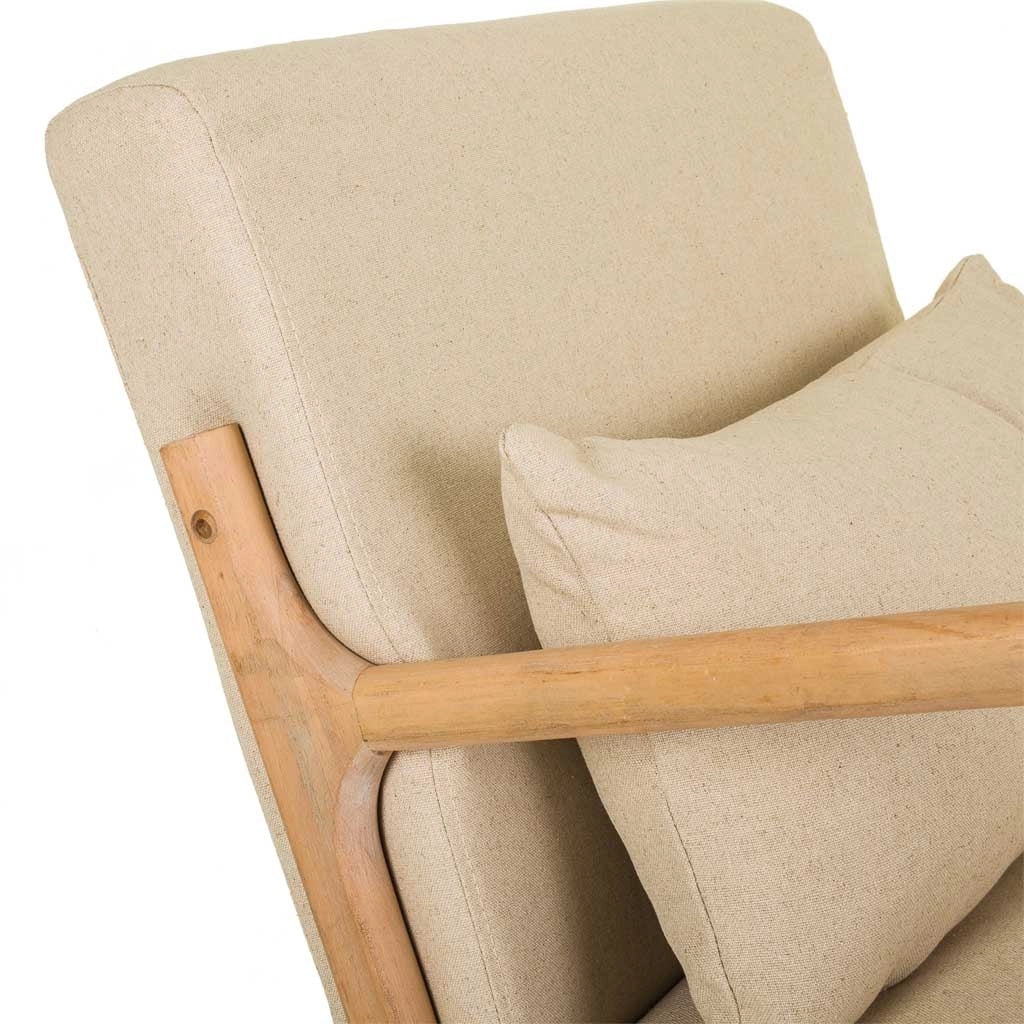 Poltroncina a dondolo in legno imbottita panna 66x88x47/78h