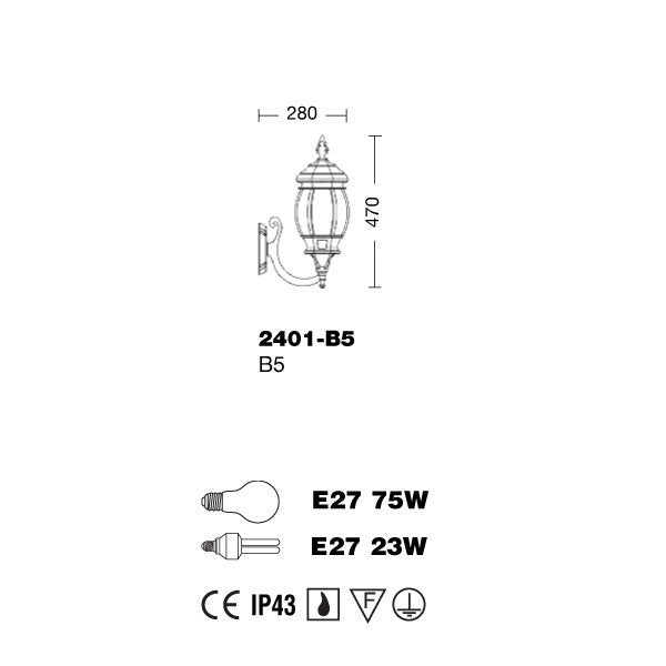 ENEA Lanterna a Parete in Alluminio Lampada per Esterno Classica NERO-ORO GARDENLIGHT