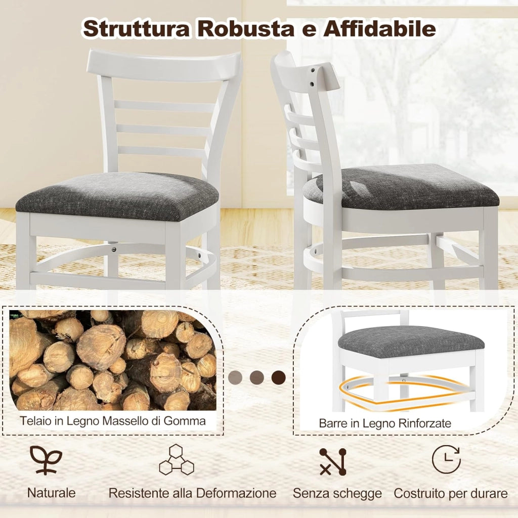 Set di 2 Sedie da Pranzo, Sedie da Cucina Senza Braccioli Rivestite in Finta Pelle con Gambe in Legno di Gomma, Seduta Imbottita e Schienale Curvo, per Soggiorno e Ristorante (Bianco)