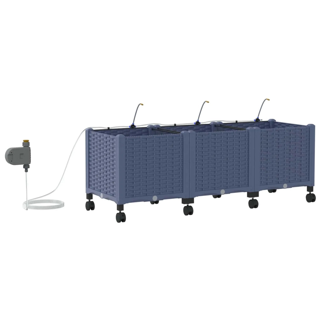 Vaso da Giardino con Irrigazione e Ruote 3 pz Grigio PP 3423083