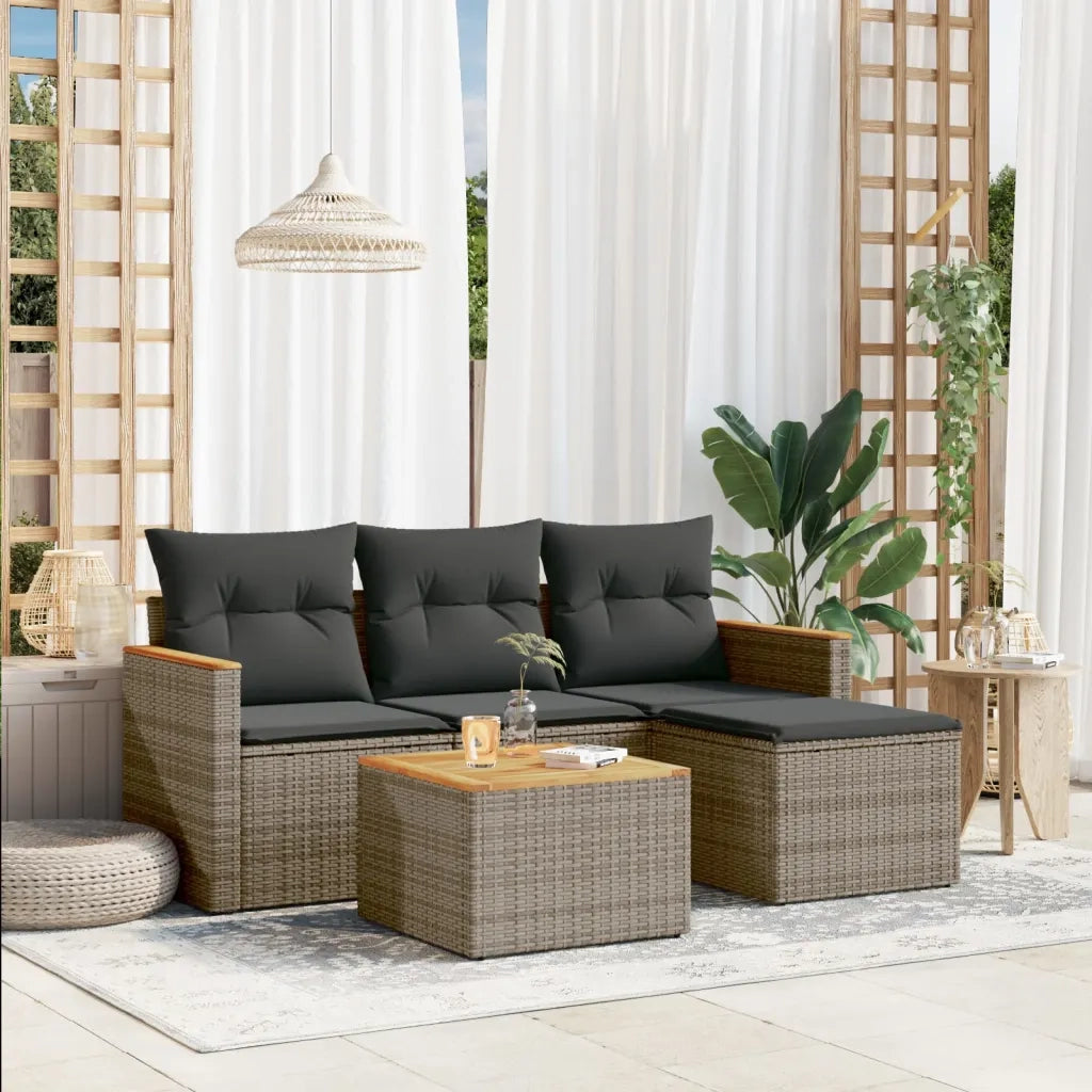 Set Divano da Giardino 5 pz con Cuscini-Sofa da Giardino-Divanetto da esterno Grigio in Polyrattan 267752