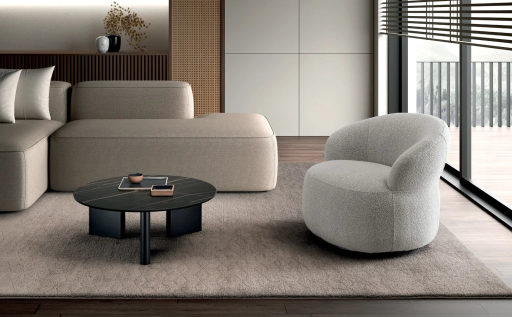 Tavolino rotondo Dot - Struttura in Metallo Nero e Top Ceramica su Vetro Marmo Nero Portoro - Stones