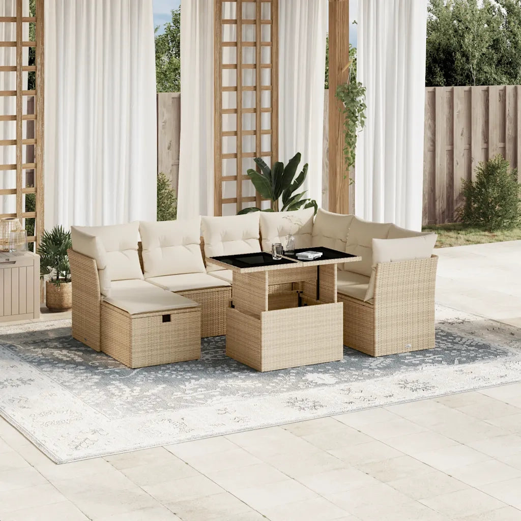 Set Divano da Giardino 8 pz con Cuscini Beige in Polyrattan