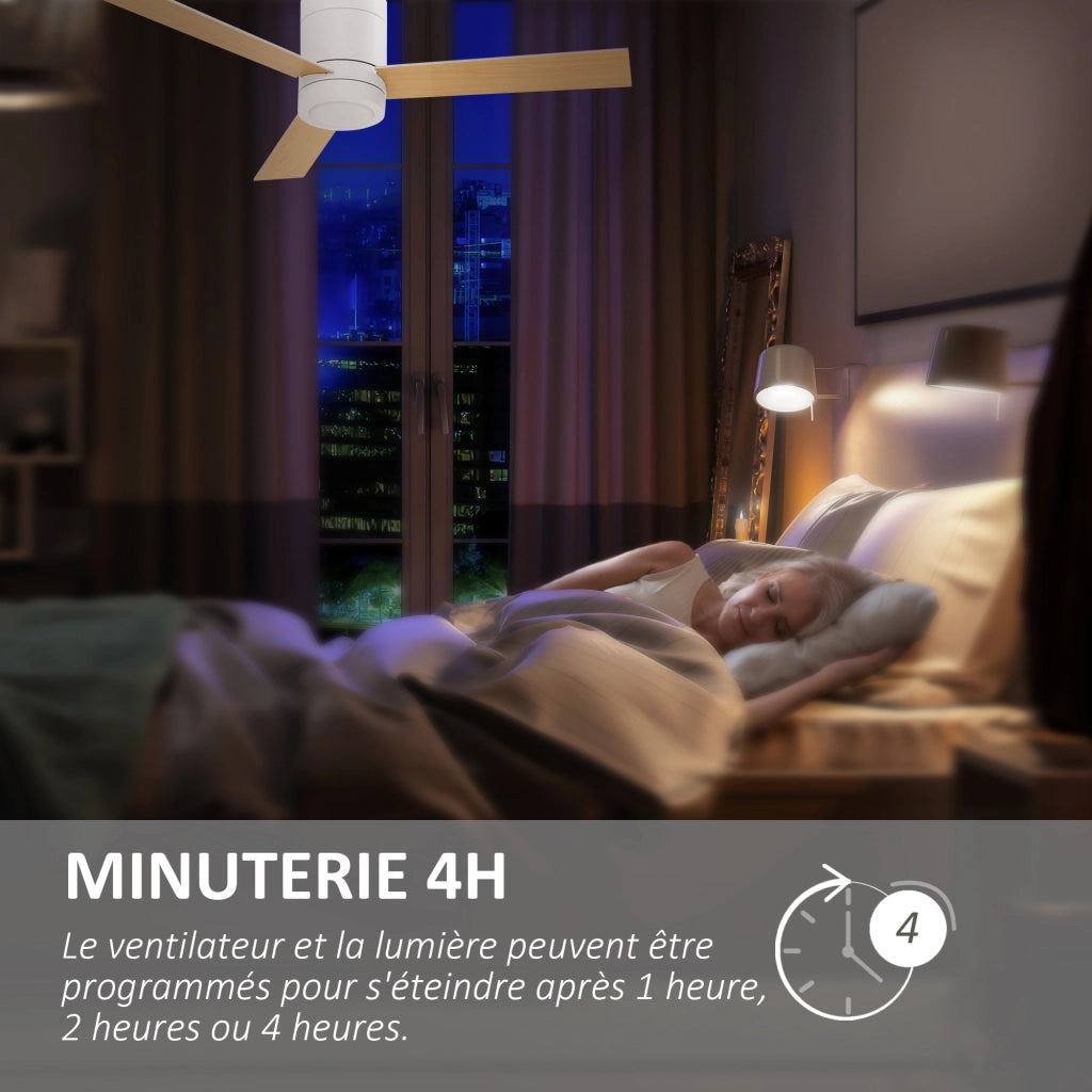 Ventilatore a Soffitto 2 in 1 con Luce LED ¨C Zephmum ¨C 3 Velocit¨¤, Telecomando, 112 cm, Naturale e Bianco